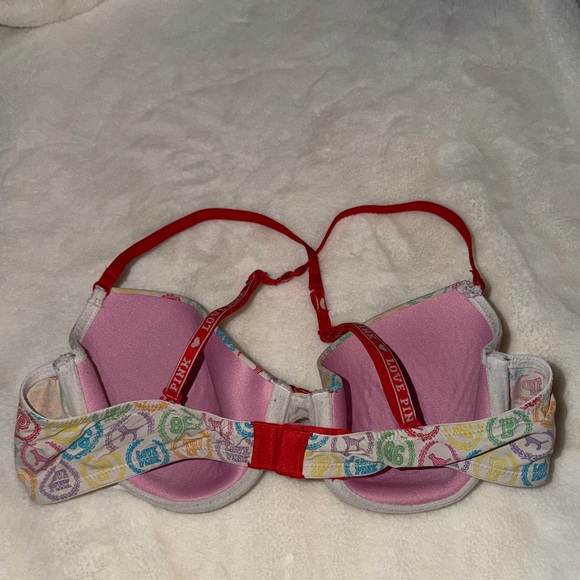 PINK Victoria's Secret Multicolor T-Shirt Bra with Adjustable Red Straps - Picture 3 of 4